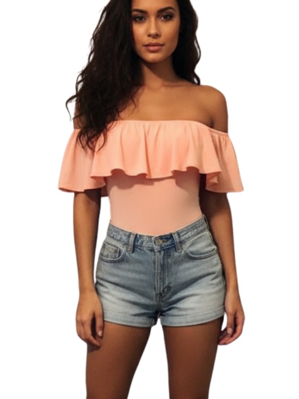 Pink Off Shoulder Flounce Bodysuit